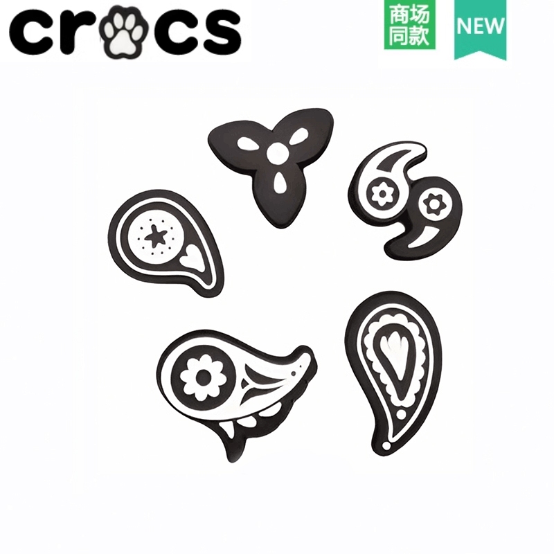 Crocs Accessories Hole Shoes Flower crocs Decorative Zhibixing Accessories Vortex Flower Five- Piece Set Black White Series