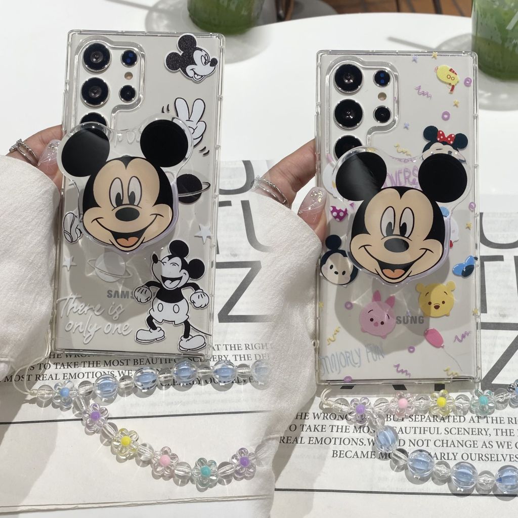การ์ตูน น่ารัก มิกกี้ วงเล็บ คริสตัล สร้อยข้อมือ เคส Samsung Galaxy S25 S24 S23 S22 Ultra S21 S23 S24 FE S20 S21 S22 S24 Plus + S20FE S21Ultra S20Ultra Note20 Ultra Note10 Plus Note10Lite A16 A06 A55 A54 Case โปร่งใส ป้องกันการตก ซิลิกาเจล นุ่ม ซัมซุง เคส