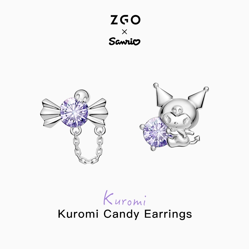 ZGO x Sanrio kuromi ต่างหูเงิน เหมาะสำหรับผู้ที่เพิ่งเจาะหู ของขวัญวันเกิดสำหรับแฟน 2262
