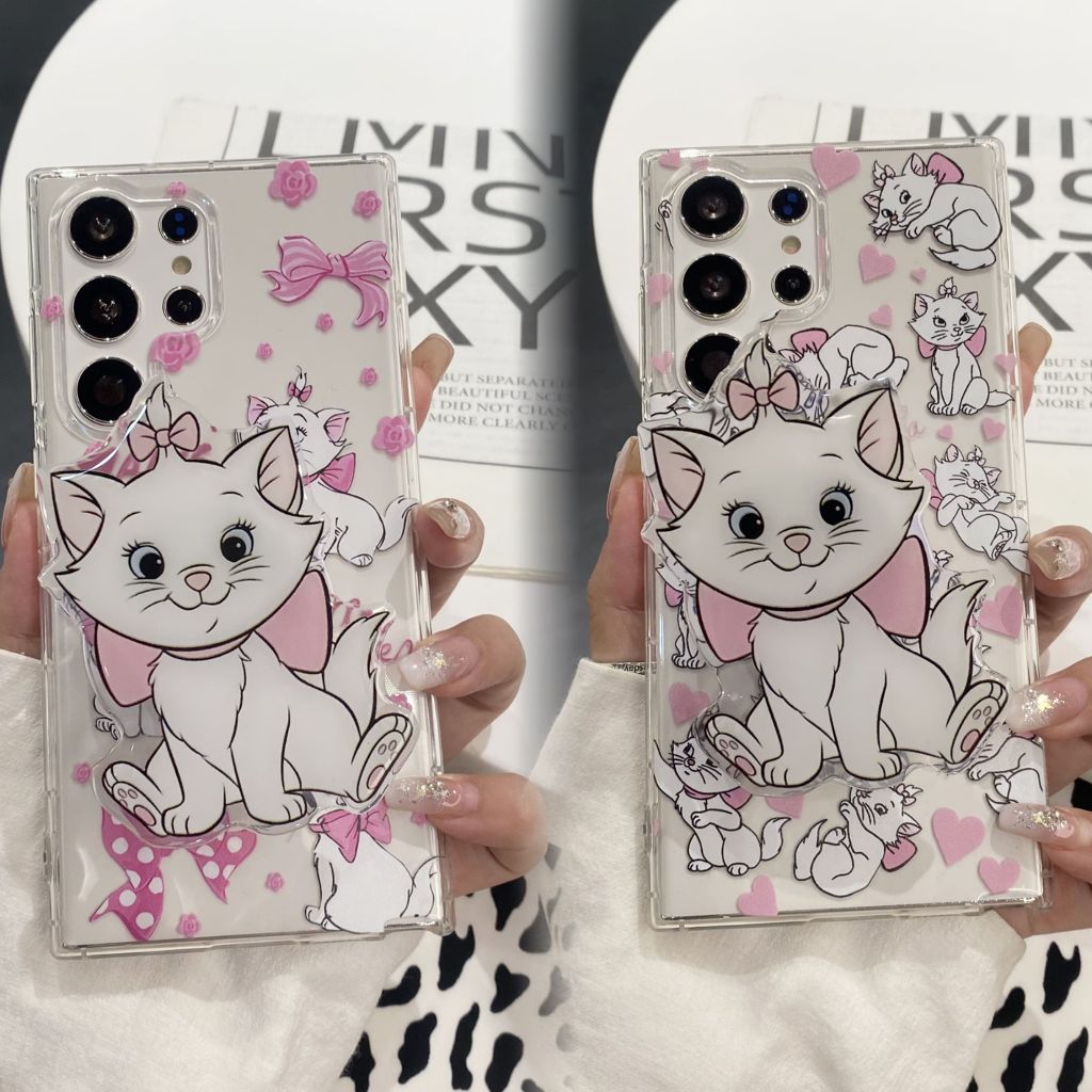 การ์ตูน น่ารัก แมรี่แมว วงเล็บ เคส Samsung Galaxy S24 S23 Ultra S23FE S22 Ultra S21FE S20 S21 S22 S24 Plus + S20FE S21Ultra S20Ultra Note20 Ultra Note10 Plus Note10Lite A34 A54 Case โปร่งใส ป้องกันการตก ซิลิกาเจล นุ่ม ซัมซุง เคส