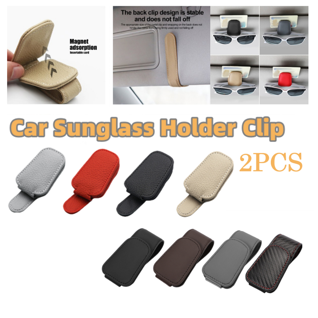 2pcs รถหนังแว่นตากันแดดผู้ถือ Sun Visor แว่นตากันแดดคลิป Cowhide แว่นตากรณี Mount Ticket การ์ดคลิปอุปกรณ์ตกแต่งภายในรถยนต์