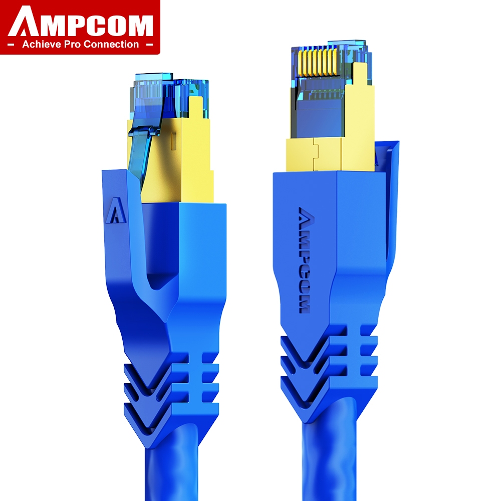 AMPCOM สายเคเบิล Ethernet CAT8, 1-25 เมตร, ความเร็วสูง, มีการรับป้องกัน, 23AWG, 50U ทองแดงเครื่องสำอ