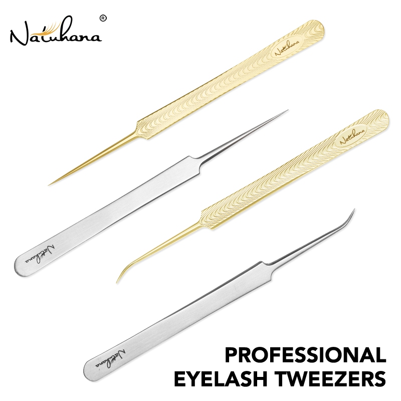Natuhana แหนบขนตา Professional คุณภาพสูง 3D สแตนเลสแหนบปริมาณสําหรับ Lash Grafting แต ่ งหน ้ าเครื ่ องมือ