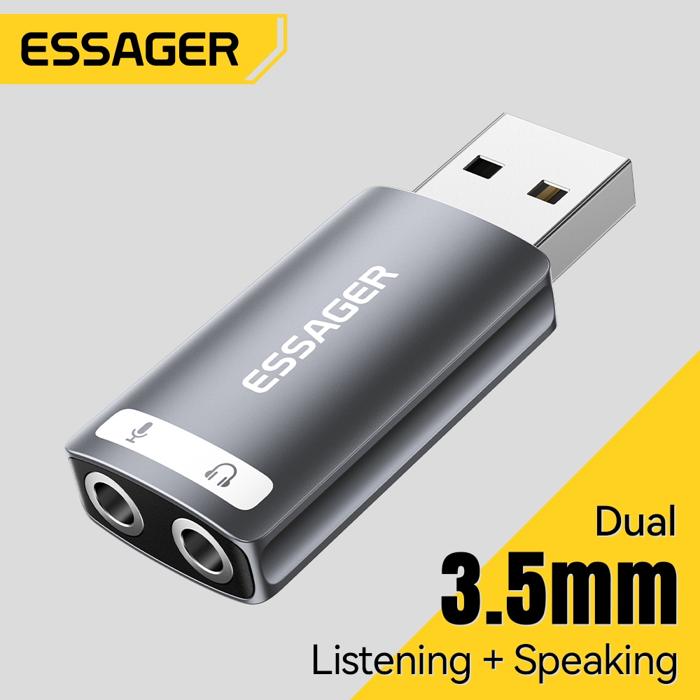 Essager 3.5 มม.USB/Type-C การ์ดเสียงภายนอกตัวแปลงเสียงอิสระ Universal ฟรีไดร์เวอร์สําหรับหูฟังเสียงไมโครโฟนคอมพิวเตอร์
