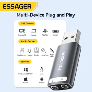 Essager 3.5 มม.USB/Type-C การ์ดเสียงภายนอกตัวแปลงเสียงอิสระ Universal ฟรีไดร์เวอร์สําหรับหูฟังเสียงไมโครโฟนคอมพิวเตอร์