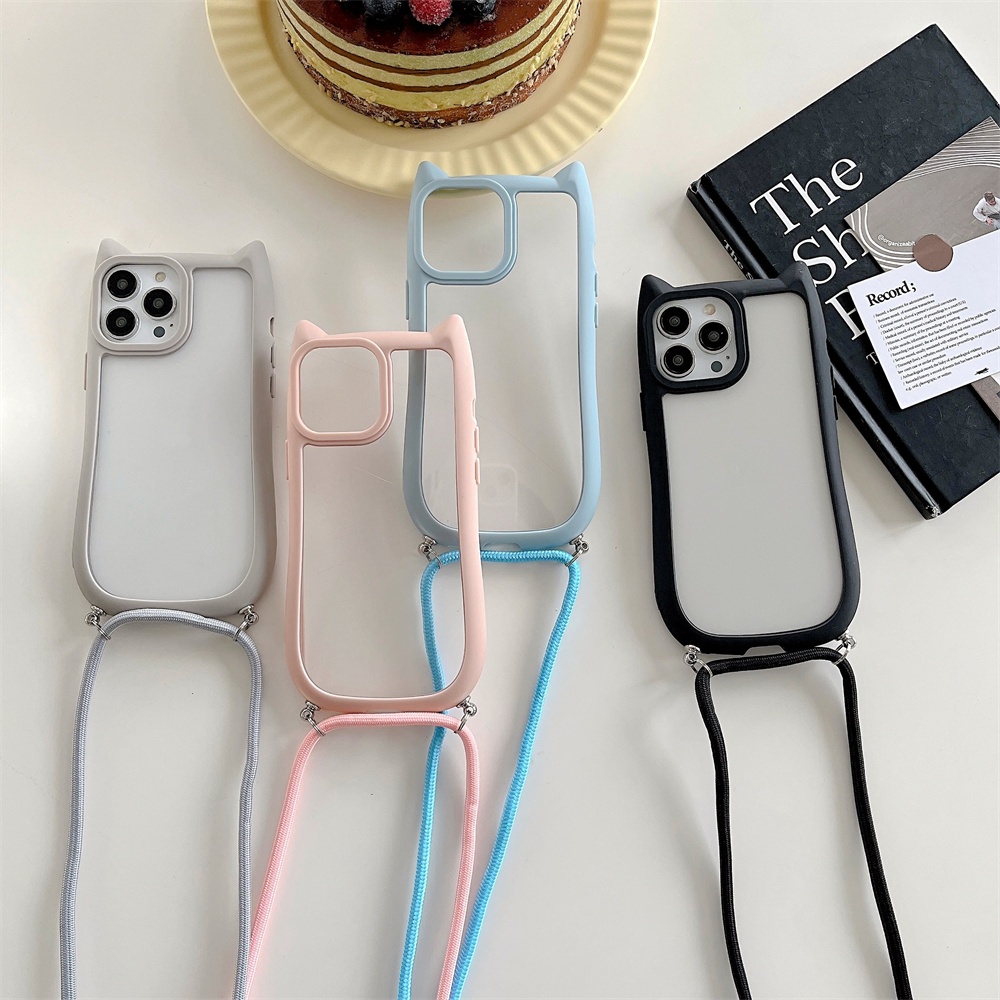Crossbodyสายคล ้ องไหล ่ Lanyardเคสโทรศัพท ์ สําหรับiPhone 11 12 13 14 15 Pro Max XR X XSโปร ่ งใสกันกระแทก