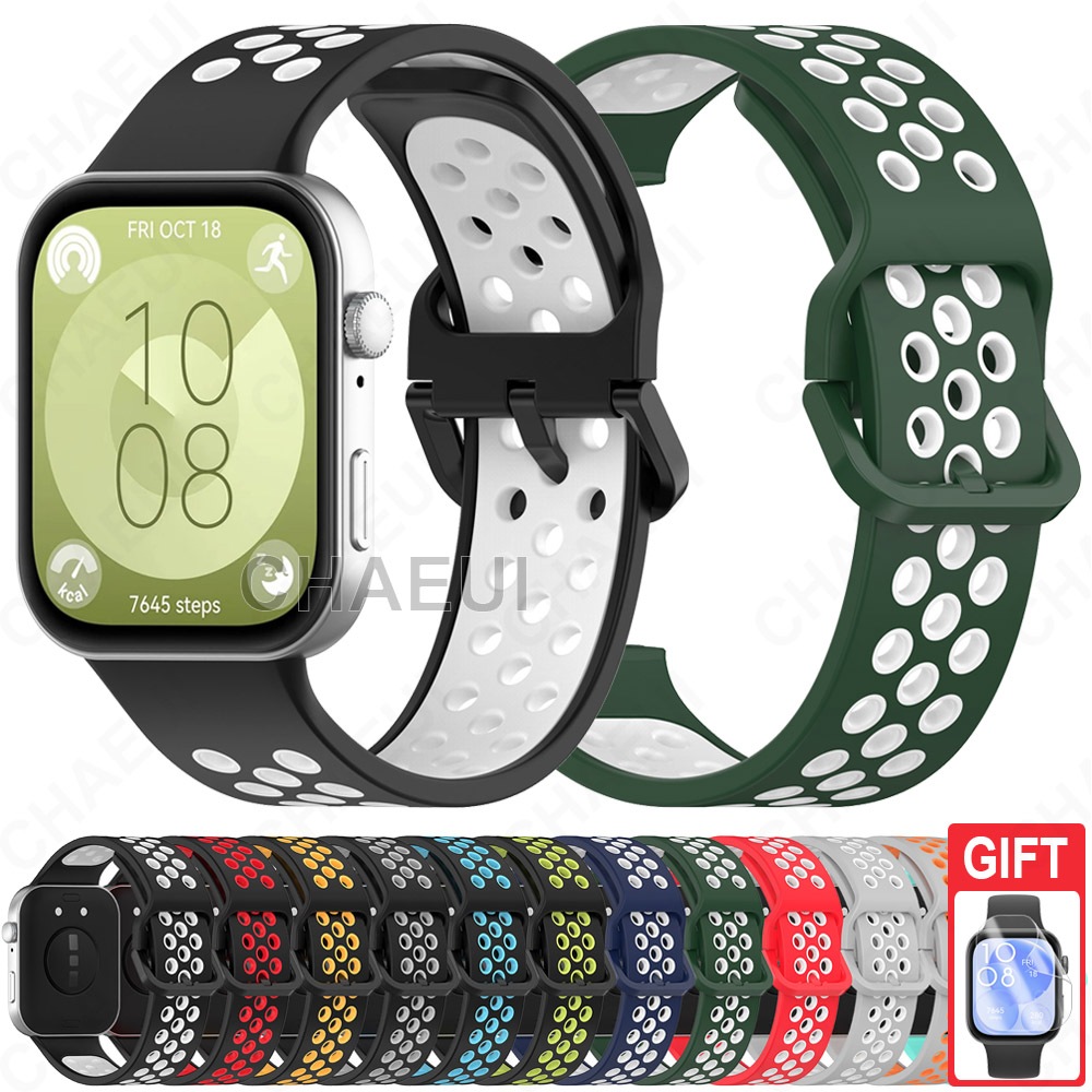 สายรัดซิลิโคนเปลี่ยนสร้อยข้อมือสายรัดข้อมือสีคู่สําหรับ Huawei Watch Fit 3 4 5 Pro