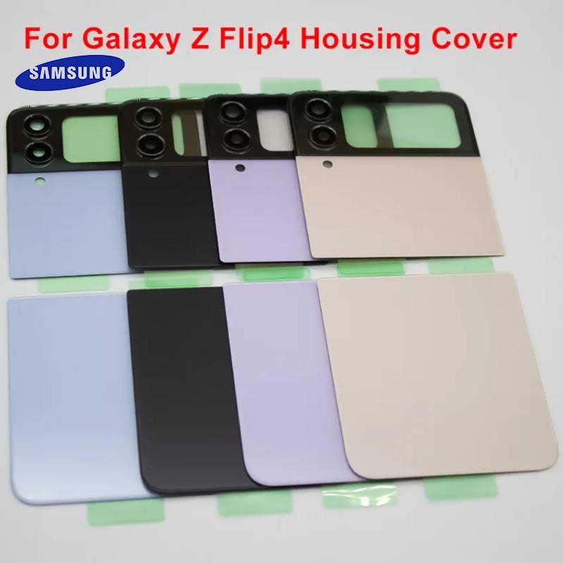 Original Samsung Galaxy Z Flip 4 F721 ฝาแก้วด้านหลังแบตเตอรี่แผงที่อยู่อาศัยประตูอะไหล่ซ่อมพร้อมเลนส