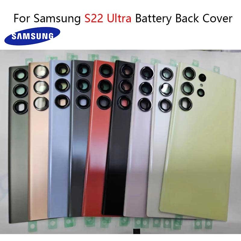 Original Samsung S22 Ultra 5G S908 S908B S908U S22U ฝาครอบแบตเตอรี่แก้วเปลือกประตูหลังพร้อมเลนส์กล้อ