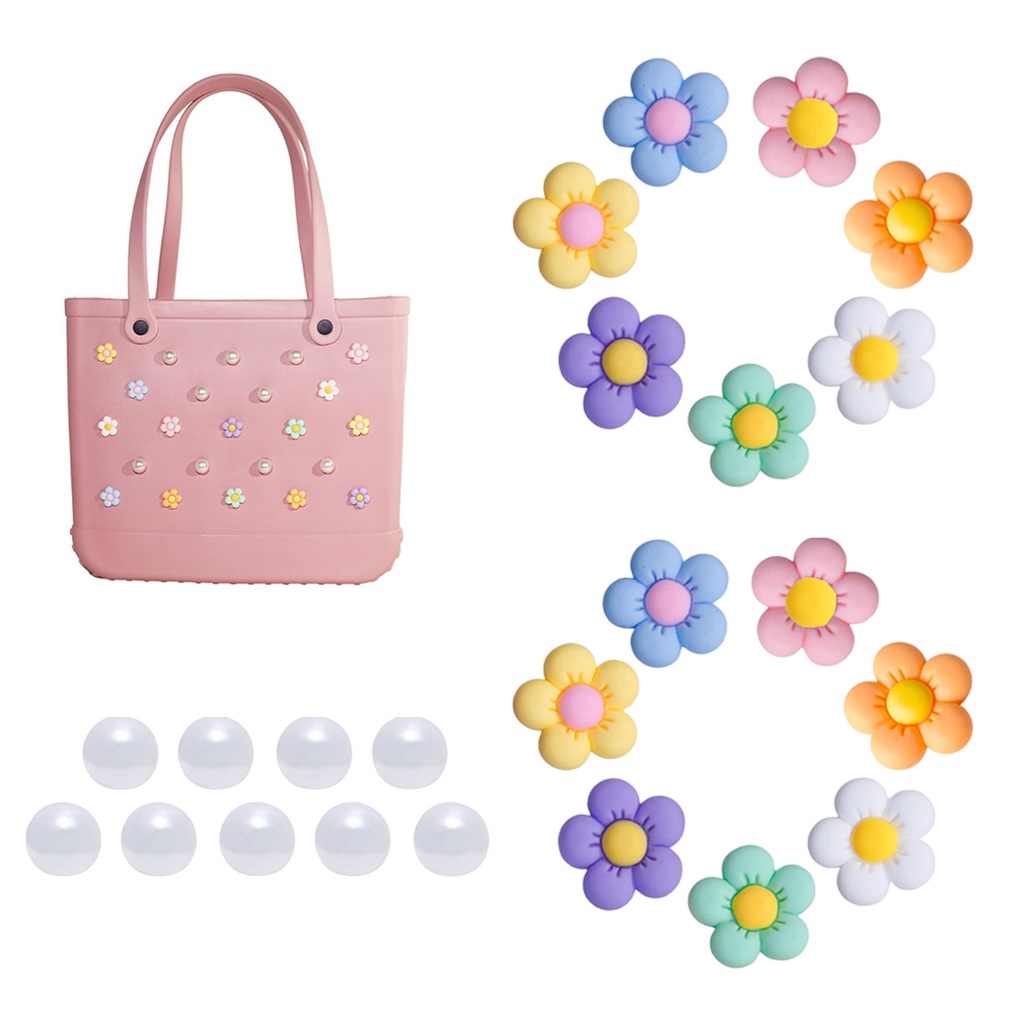 Dongdong Accessories อุปกรณ์เสริมกระเป๋าชายหาด Bogg Bag จี้ตกแต่ง จี้ถอดได้ จี้ดอกไม้ห้ากลีบมุก