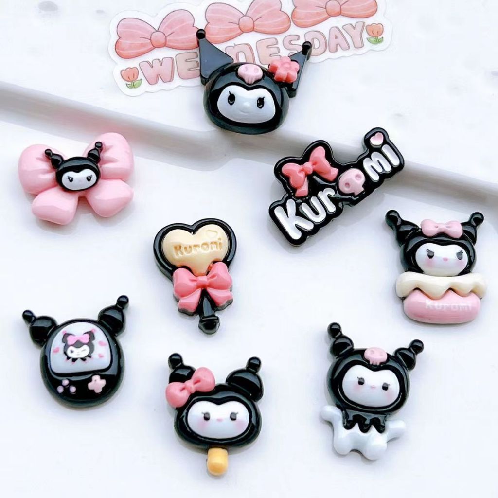 DIY, สีดำ,Kuromi,Magic Stick, Lomi , เรซิ่น เครื่องประดับ ผม กิ๊บ Jibbitz Crocs,Lomi เย็น,แพทช์เรซิน