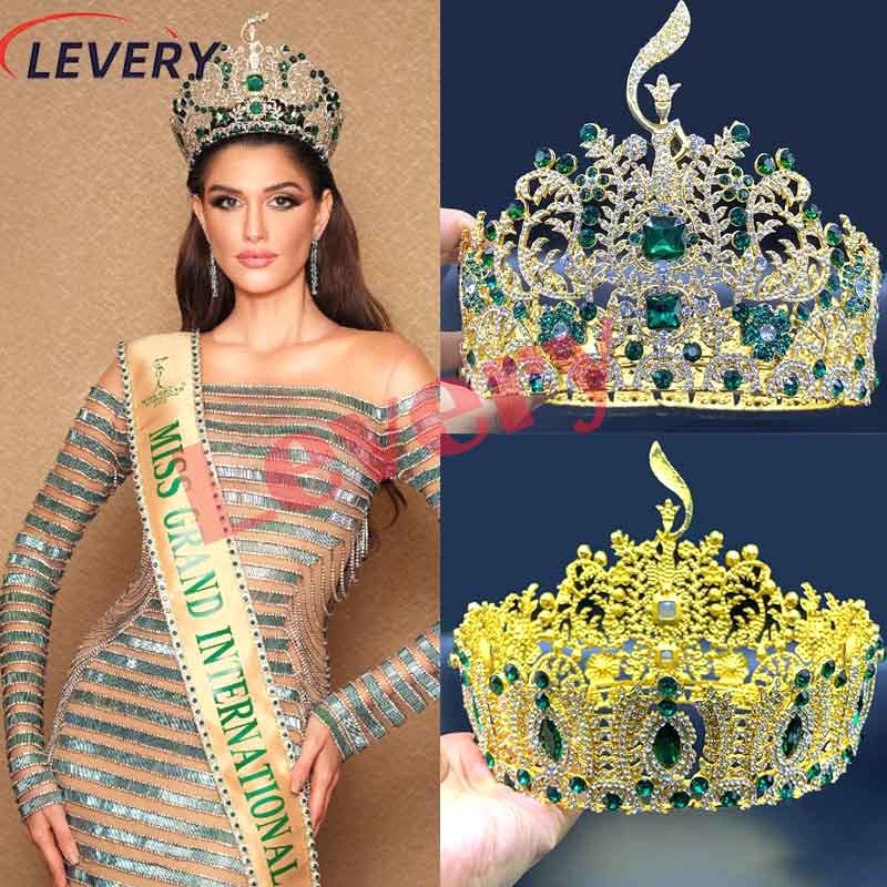 Levery ใหม ่ Miss Grand International 2023 Crown รอบงานแต ่ งงานประกวด Rhinestone คริสตัล Tiaras Crown สําหรับแฟนประกวด