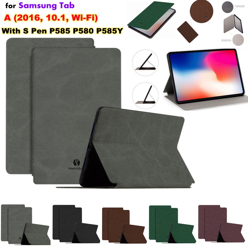 For Samsung Galaxy Tab A (2016, 10.1, Wi-Fi) With S Pen P585 P580 SM-P585Y High Quality PU Leather Magnetic Case Stand Cover Smart Leather Flip Sweat Proof Non-Slip