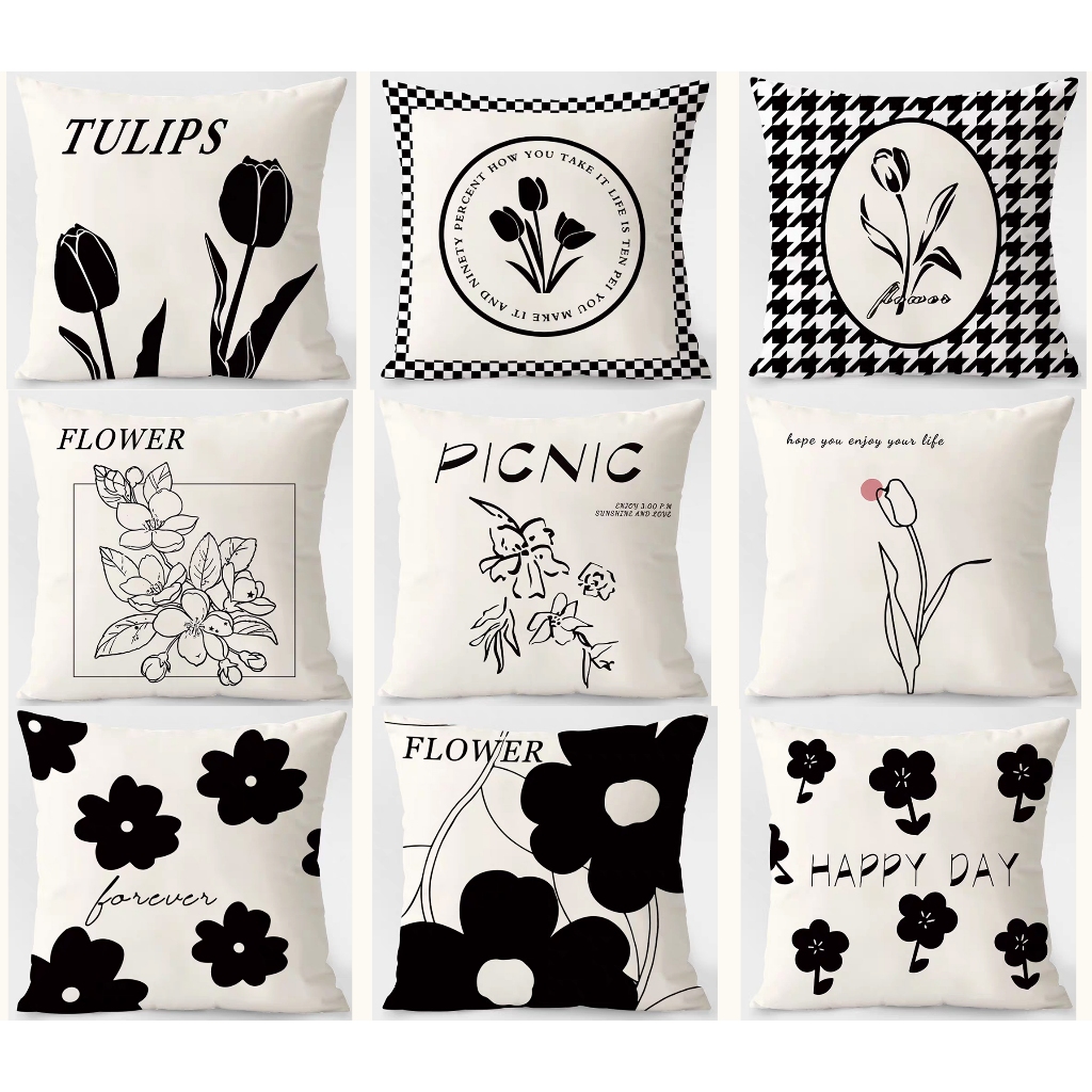 <COD> ปลอกหมอน Black Flowers ผ้าฝ้าย 7070.6060.5050.45 45.4040.ปลอกหมอนอิงโซฟาแบบนุ่มตกแต่งนามธรรม Home Geometric เครื่องนอนโยนปลอกหมอน