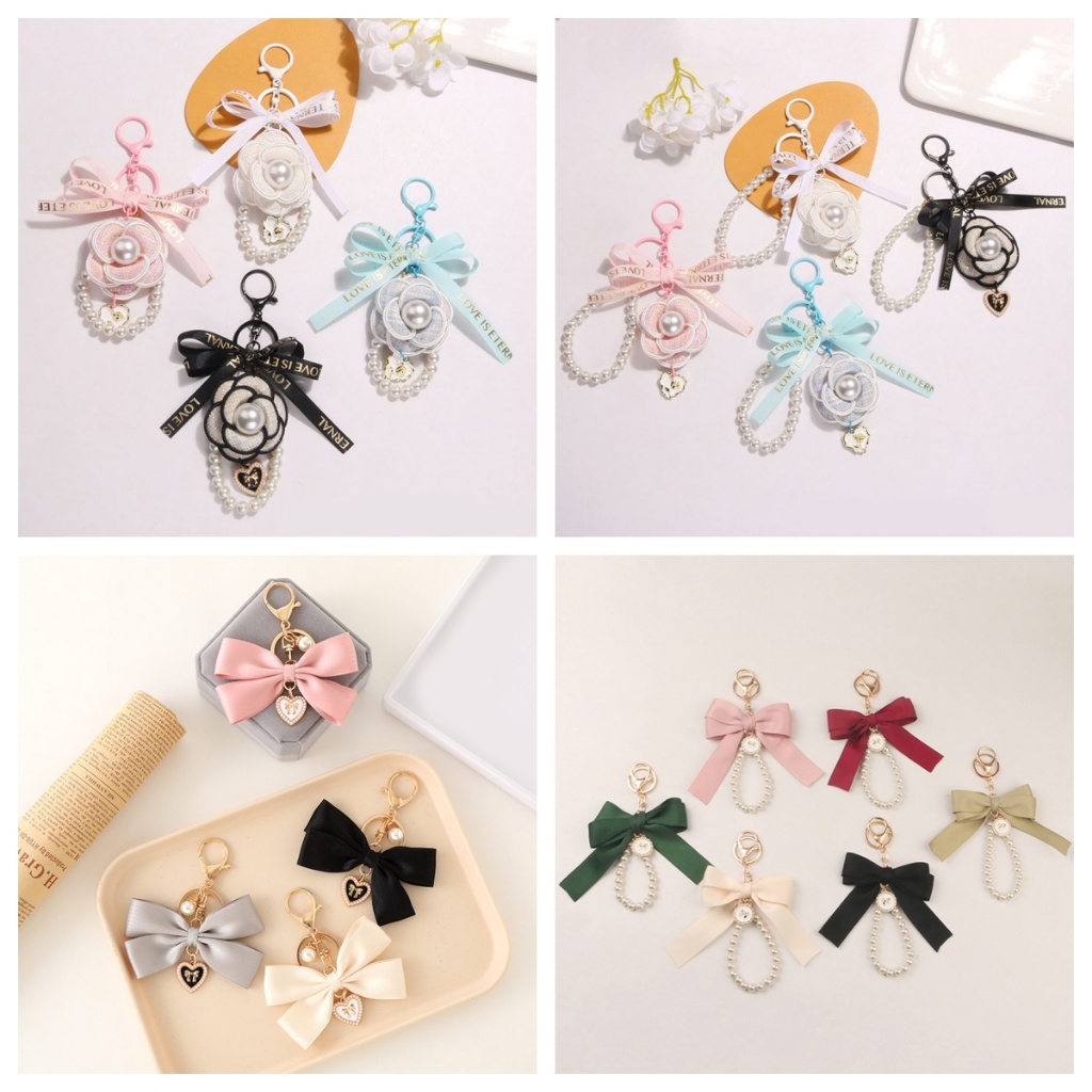 จี้พวงกุญแจ รูปโบว์ ประดับมุก หลากสีสัน ขนาดใหญ่ เครื่องประดับแฟชั่น สําหรับตกแต่งกระเป๋า หูฟัง DIY
