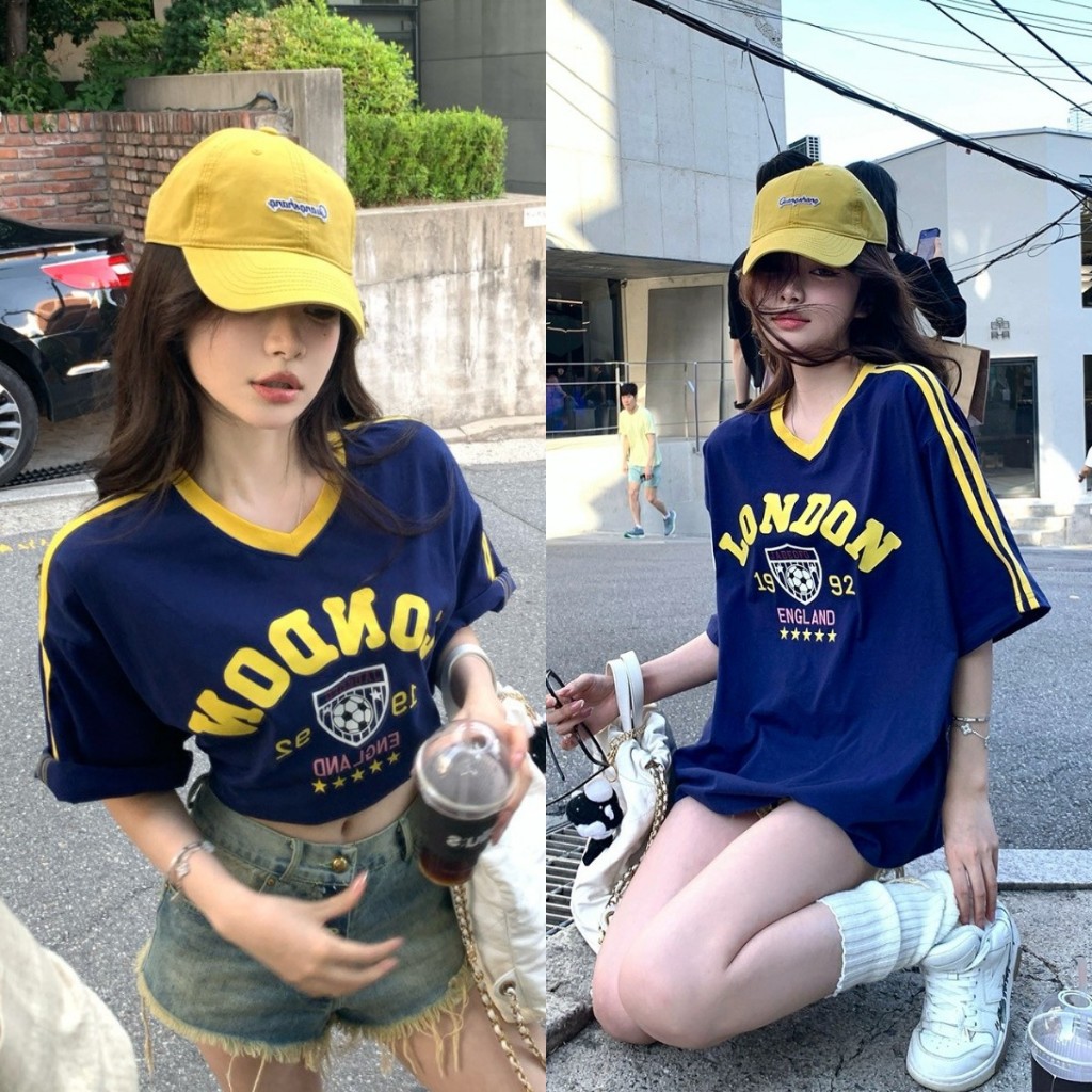 เสื้อยืดผู้หญิงสไตล์เกาหลี ไม่จํากัดเพศ เสื้อยืดกีฬาขนาดใหญ่พิมพ์ลาย ลอนดอน ชุดสตรีทสําหรับเด็กผู้หญิงเทรนด์สุดฮอต 2024