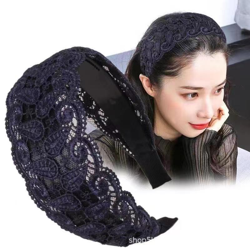 กว้าง Band ME ผู้หญิงผม Hoop อินเทรนด์ Headwear ล้างหน้าดอกไม้ Hollow กว้างด้านข้างลูกไม้ Hairbands – โปรปัง
