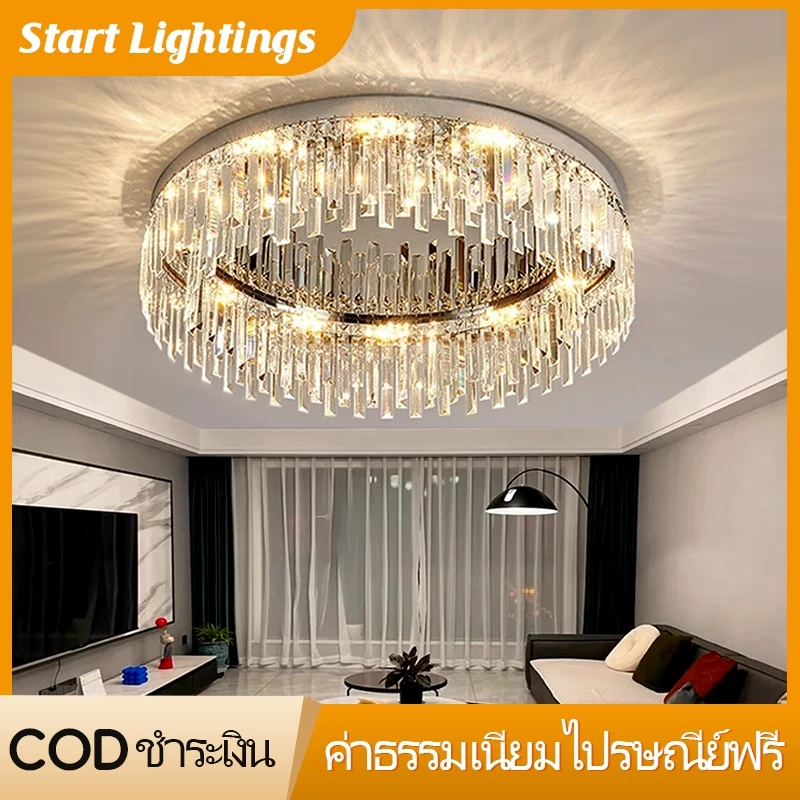 ห้องนอนโคมระย้าคริสตัลนอร์ดิกห้องนั่งเล่นโคมไฟเพดานวงกลมห้องรับประทานอาหารไฟจี้
