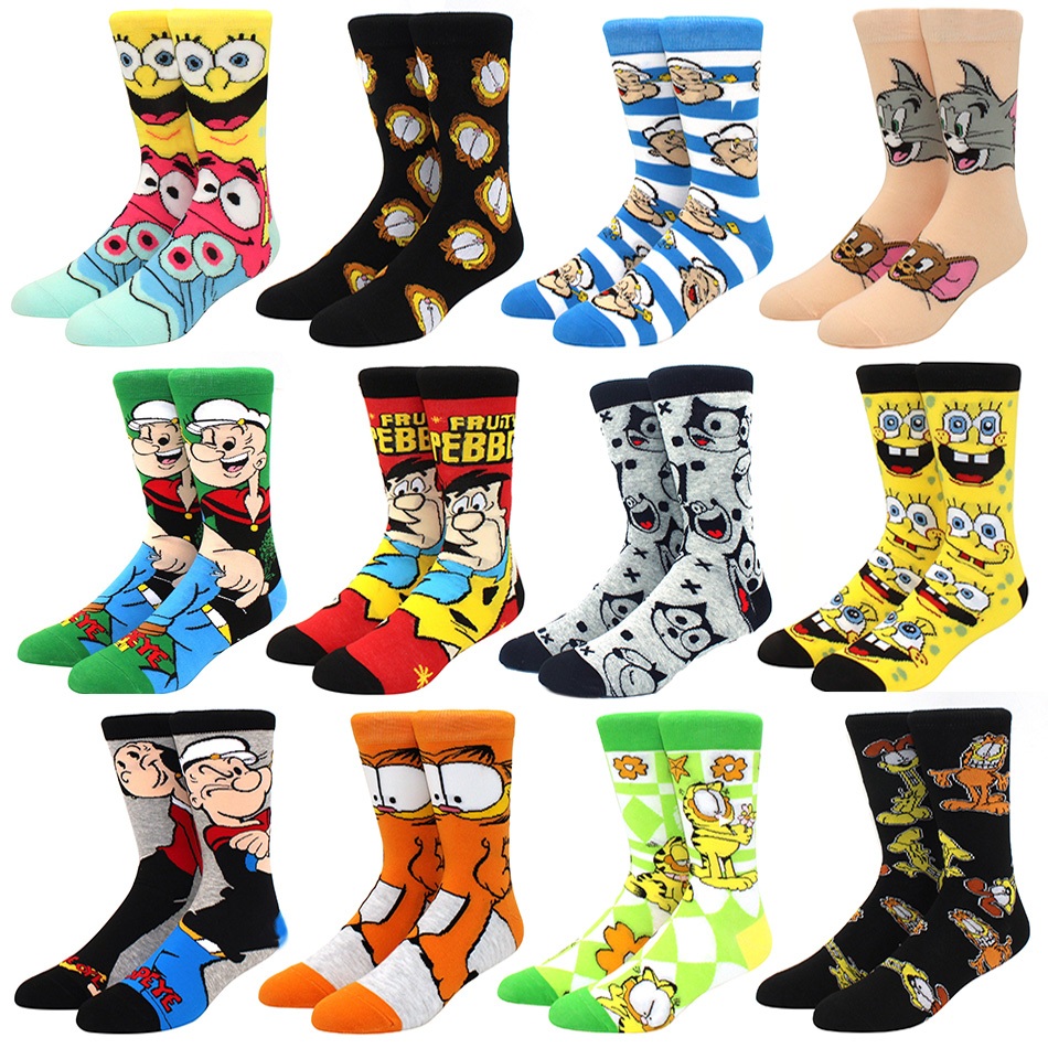 ตลกสร้างสรรค์ถุงเท้าผู้ชายผู้หญิงแปลกการ์ตูนภาพยนตร์แมวอะนิเมะถุงเท้าฮิปฮอปสเก็ตบอร์ดถุงเท้า