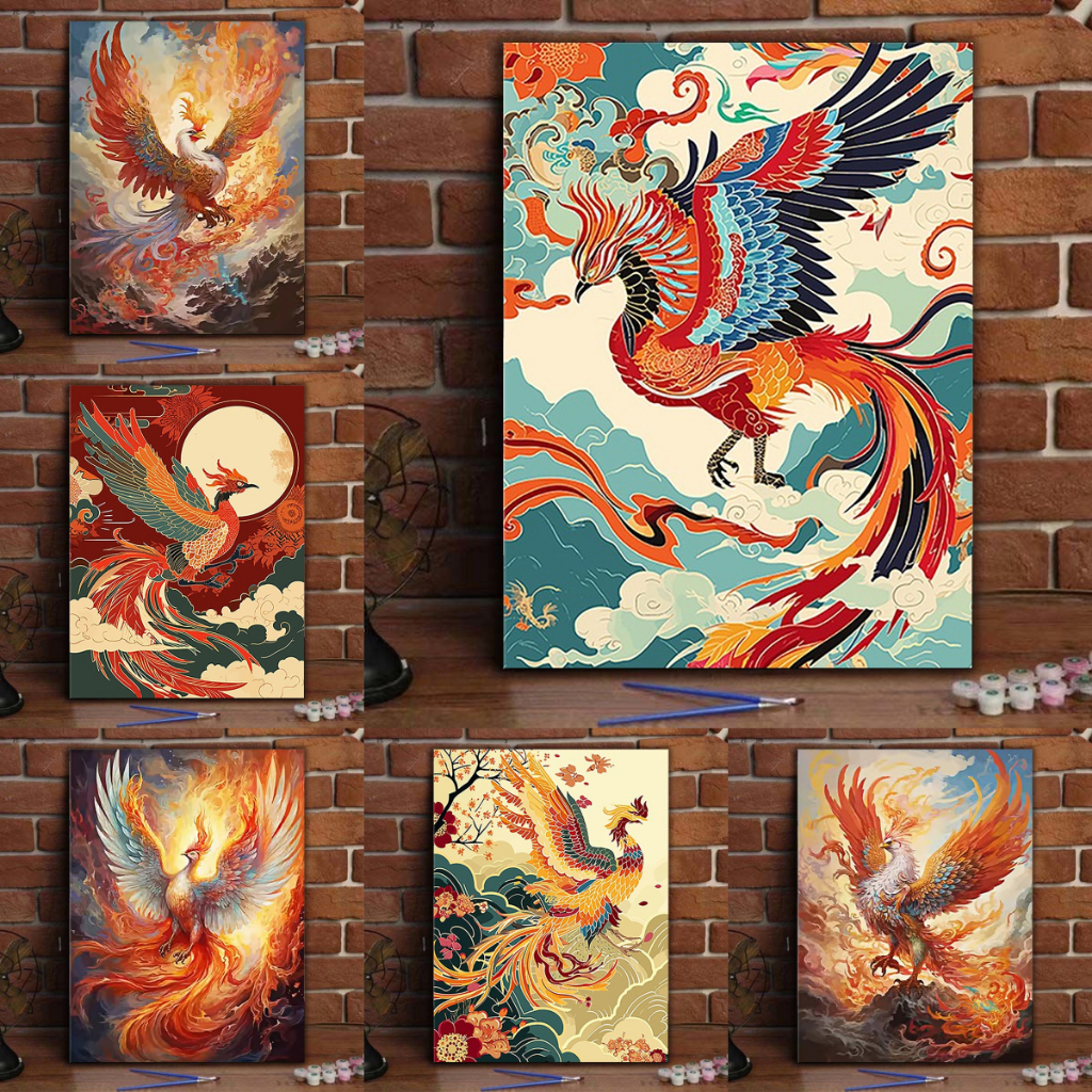 ORFON4050ซม.ภาพวาดโดยหมายเลข/ภาพวาดผ้าใบ/โฟenix/ของขวัญวาดด้วยมือ/ห้องนั่งเล่นตกแต่งศิลปะ/ความเครียดที่ไม่ซ้ําเกมบรรเทาความเครียดสําหรับผู้ใหญ่และเด็ก