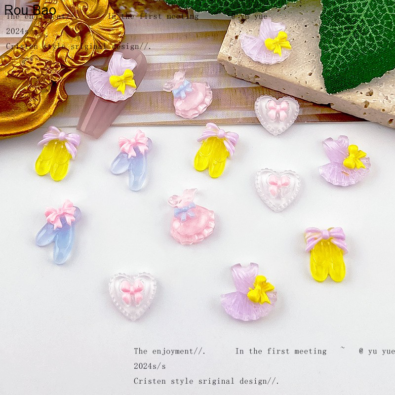 Rou Bao 50 ชิ้นเล็บบัลเล่ต์รองเท้าชุดน่ารัก Girly เรซิ่นเล็บ Art DIY Charms ตกแต่ง