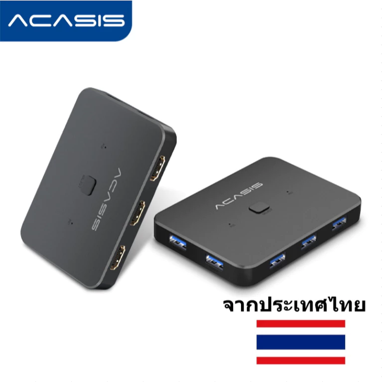 Acasis สวิตช์ USB HDMI KVM 2 In 1 Out 4K60Hz HDMI Switcher และ Extended 4 พอร์ต USB3.0 Hub กล่องแชร์แมนนวล พร้อมสาย USB HDMI 2.0 สําหรับคอมพิวเตอร์ PC แล็ปท็อป มอนิเตอร์