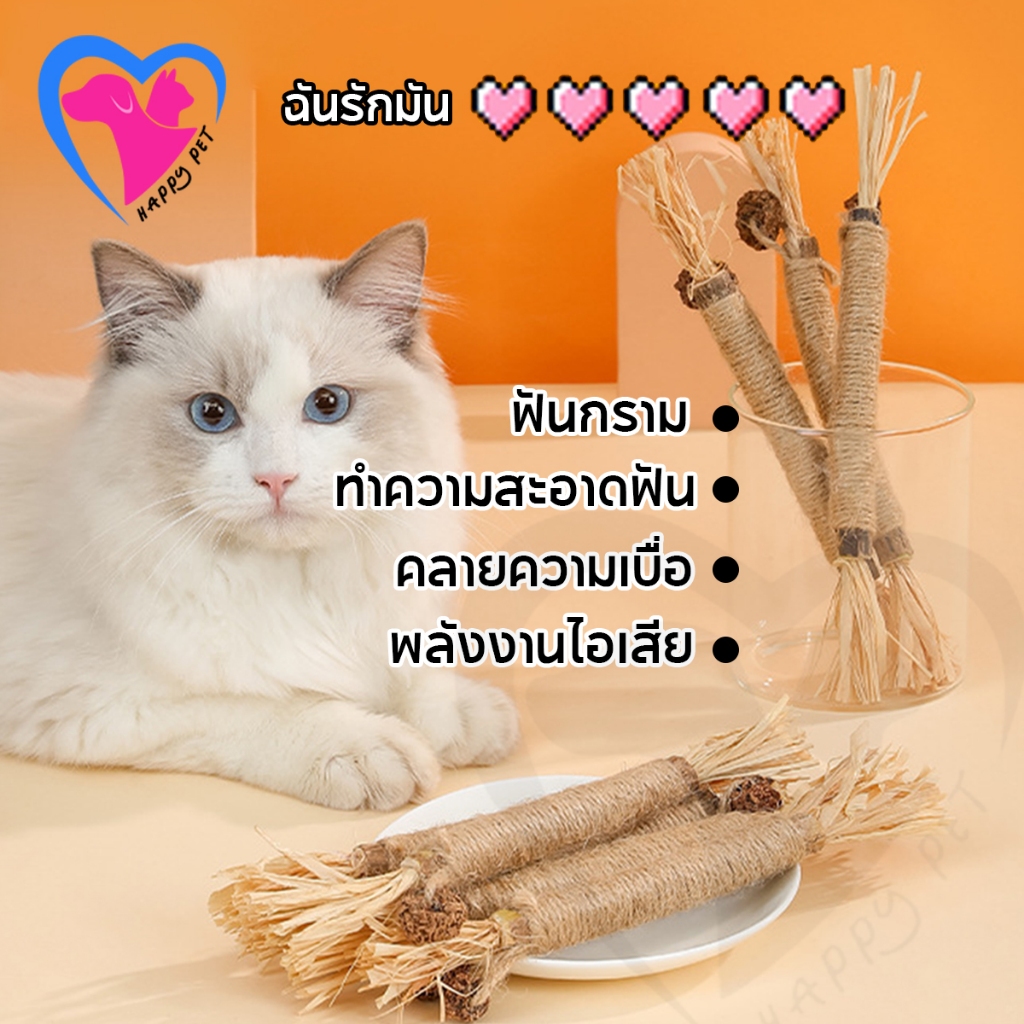 Happy Pet ไม้มะตะตะบิสำหรับทำความสะอาดฟันแมว ชนิดเชือก ไม้จิ้มฟันแมว ของเล่นแมว ลดคราบหินปูนของสัตว์เลี้ยงและการใช้พลังงาน