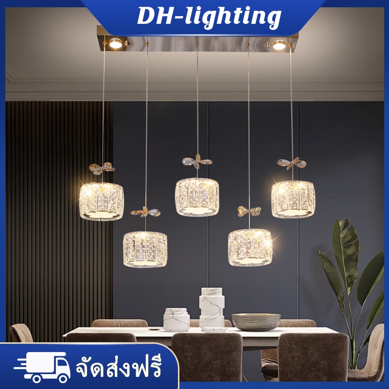 โคมไฟระย้าคริสตัลสุดหรู ร้านอาหาร 2024 ตั้งโต๊ะรับประทานอาหาร บาร์ LED เพดาน