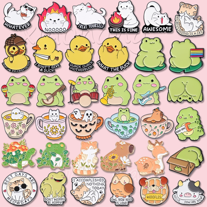 การ์ตูนน่ารักเป็ดแมวเคลือบ Pin สัตว์ตลก Capybara กบเข็มกลัดป้ายกระเป๋าเป้สะพายหลังอุปกรณ์เสริมของขวัญสําหรับเพื่อน