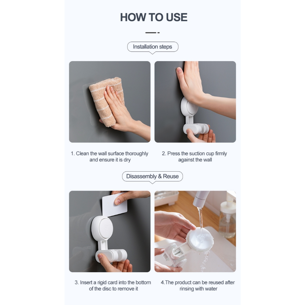 TAILI ที่วางหัวฝักบัวแบบดูดปรับนำกลับมาใช้ใหม่ได้ติดผนัง Mop วงเล็บไม่เจาะสำหรับห้องน้ำห้องส้วม - รูปที่ 6