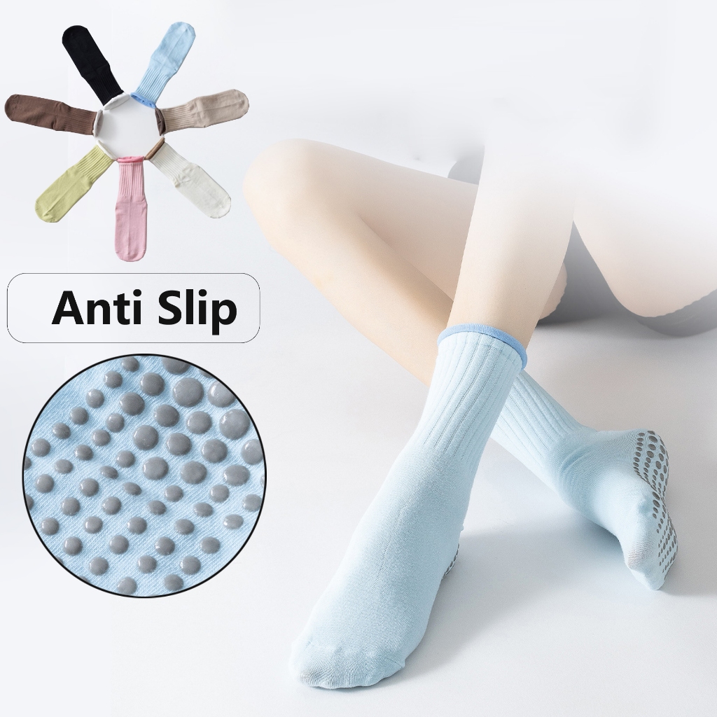 ถุงเท้าโยคะผู้หญิงขอบคลื่น Pilates Anti Slip ถุงเท้าผ้าฝ้ายถุงเท้าชั้นฟิตเนสแฟชั่น