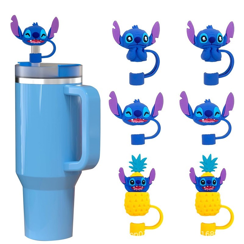 1pcs Stitch 10 มม.ฟางหมวกใช้งานร่วมกับ Stanley 30 & 40 Oz Tumbler ซิลิโคนฟางเคล็ดลับครอบคลุมนํากลับมาใช้ใหม่ดื่มฟาง Protectors หมวก