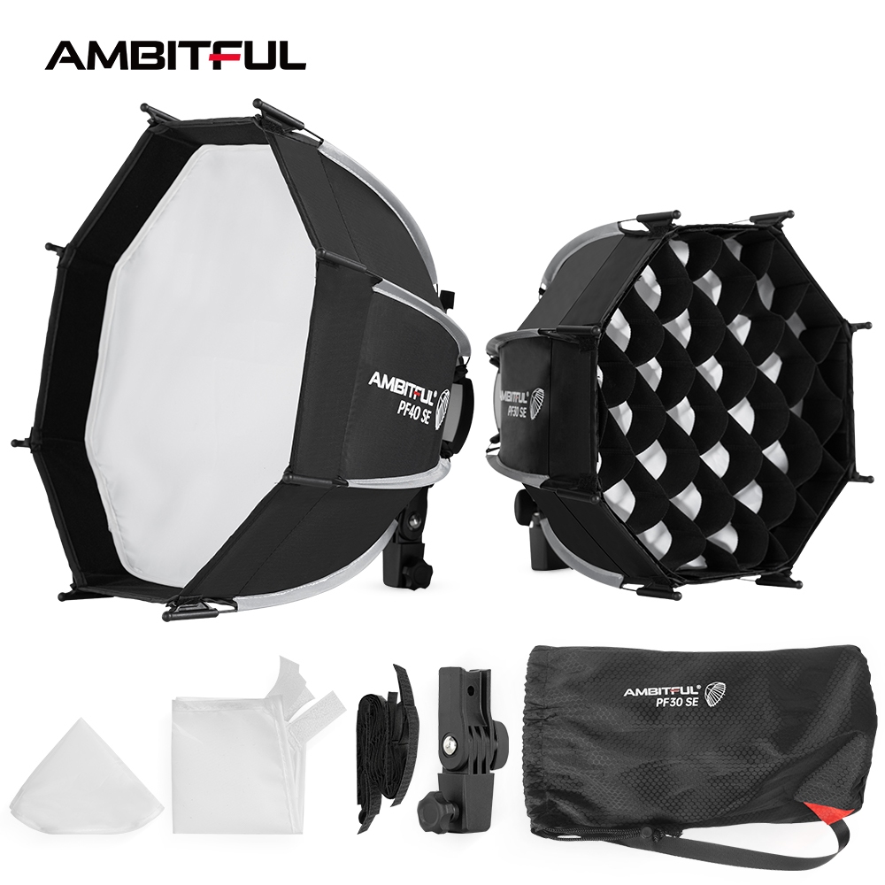 Ambitful 30 ซม.40 ซม.PF30 PF40 แปดเหลี ่ ยมปากลึกนุ ่ มกล ่ อง Mini Quick Release Softbox สําหรับ Speedlite สตูดิโอแฟลช