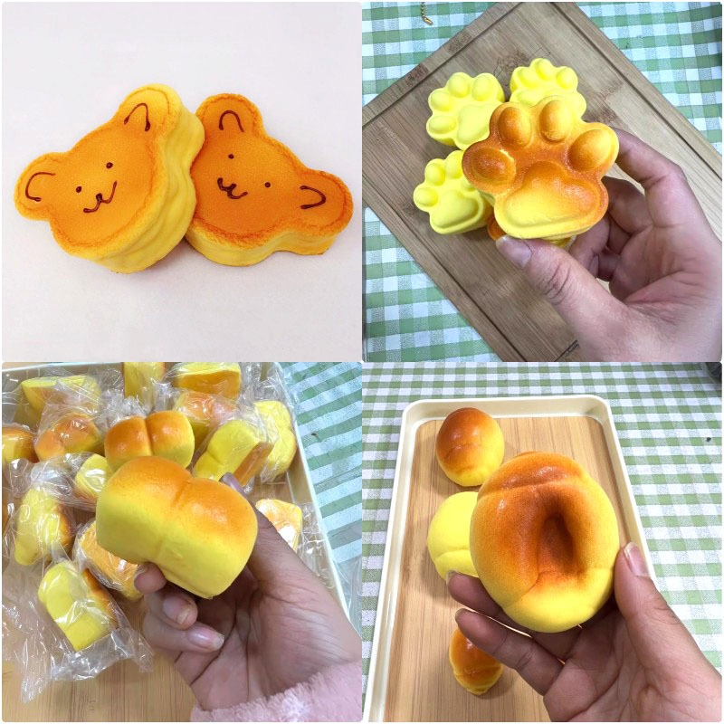 Squishy บีบของเล ่ นเค ้ กขนมปังปลอมหมีน ่ ารักสีเหลือง Slow-rise บรรเทาความเครียดของเล ่ นสําหรับวัยรุ ่ นเด ็ กสาว