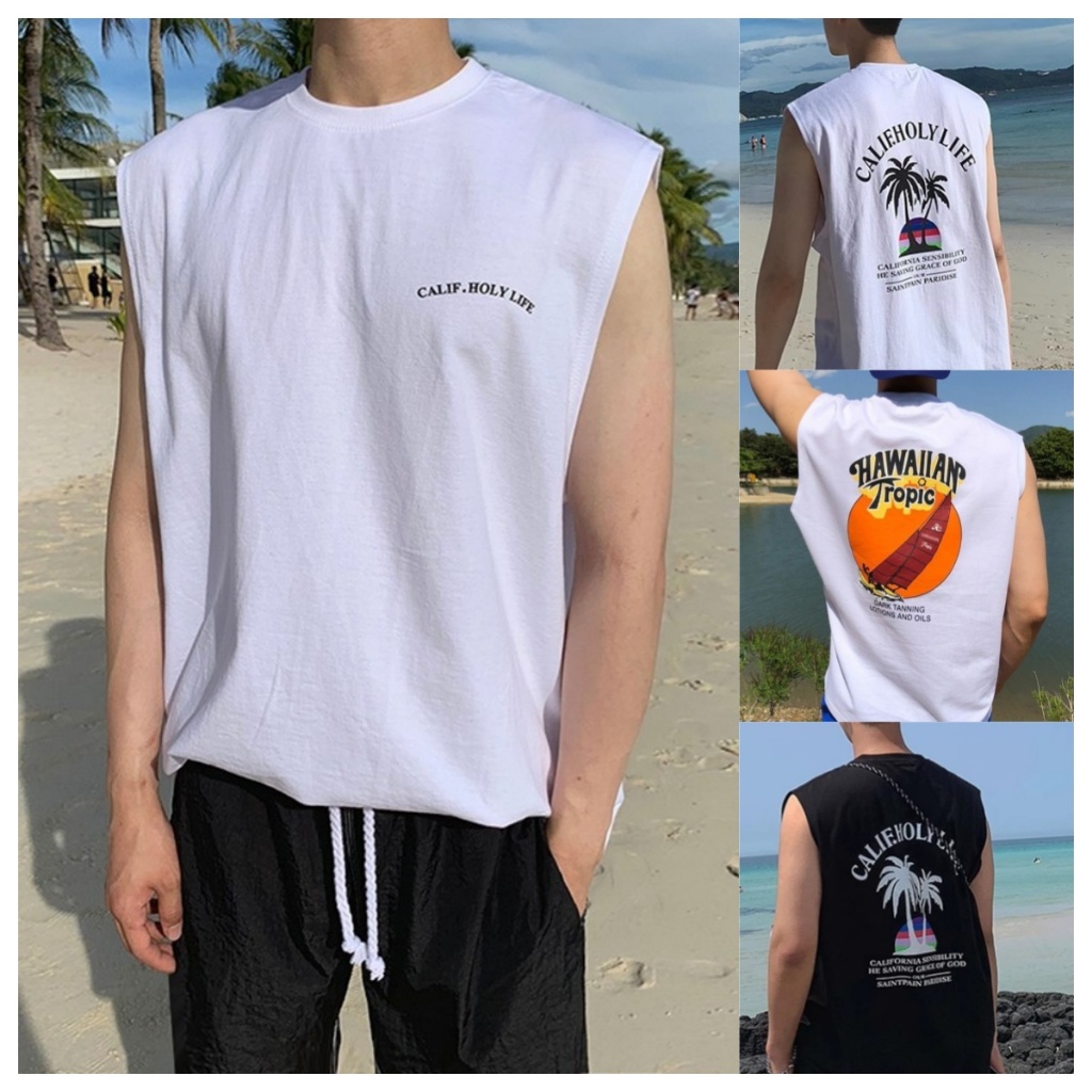[สินค้าสปอต] Akolyong สต็อกพร้อม เสื้อกั๊ก  การพิมพ์ หลวม เวลาว่าง กีฬา แขนกุด หลากหลายสไตล์