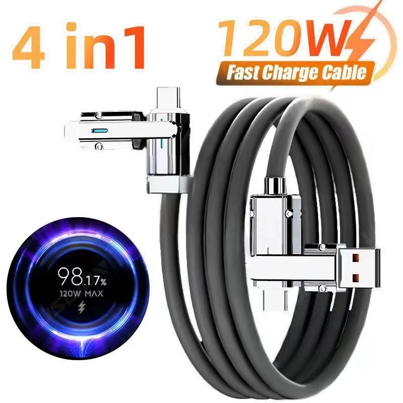 สายชาร ์ จเร ็ ว USB Type C ขนาด 4 in 1 120W เหมาะสําหรับการชาร ์ จโทรศัพท ์ มือถือแท ็ บเล ็ ตและแล ็ ปท ็ อป