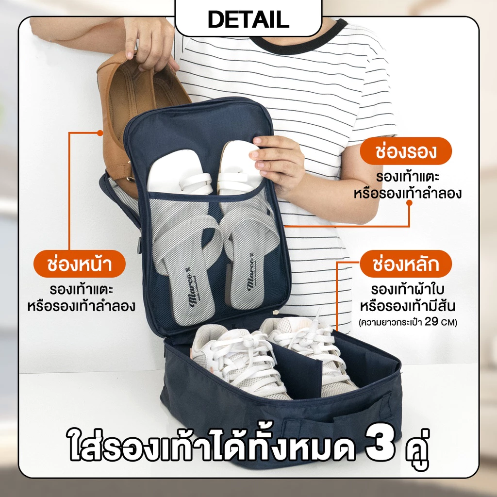 [สามารถเก็บได้ 3 คู่] กระเป๋าใส่รองเท้า กันน้ำ กันฝุ่น พกพาสะดวก ถุงใส่รองเท้า กระเป๋ารองเท้า ใช้เดินทาง Shoes Pouch thumbnail 4