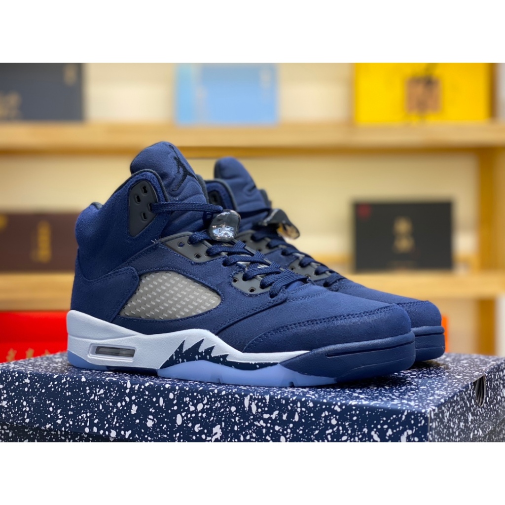 FD6812-400 Air A/J 5 "Midnight Navy" Navy Blue ผู้ชายผู้หญิงรองเท้าวิ่งรองเท้าผ้าใบ