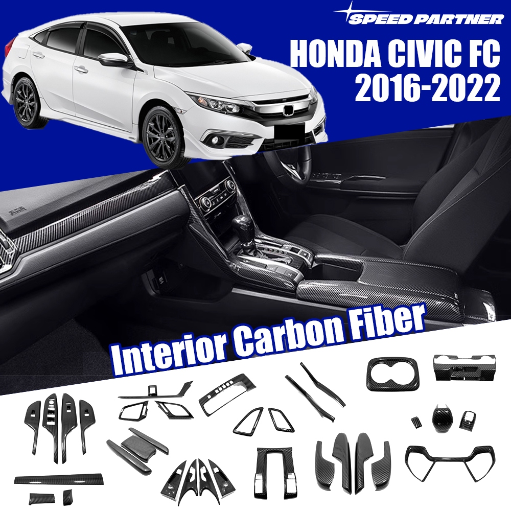 Honda Civic FC FK (2016-2022) รูปแบบคาร์บอนไฟเบอร์พวงมาลัย trim Shift knob หน้าต่างสวิทช์แผงอุปกรณ์ตกแต่งภายในสําหรับ Civic g10 ซีดาน Hatchback