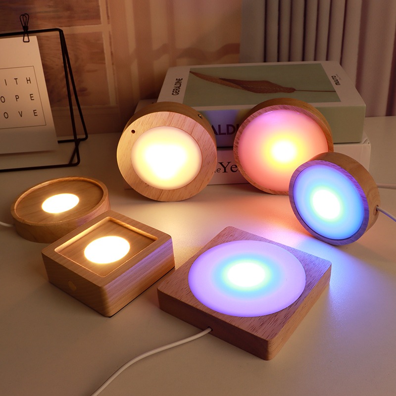 ไฟ LED Dispaly Base เรซิ่นศิลปะเครื่องประดับโคมไฟกลางคืนไม้ USB ไฟกลางคืนสีสันสดใส