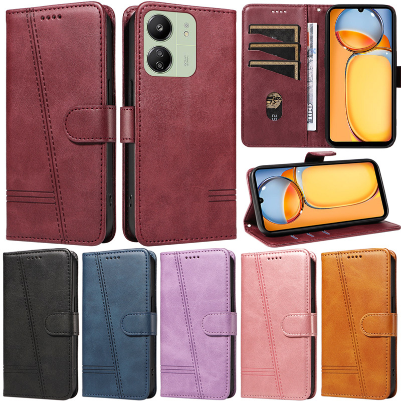 หรูหราปลอกสําหรับxiaomi 13T 12T 11T Pro Redmi 13 5G 12 5G A3 10C 10A 12C 9A 9C 9T 10 5G A1 Plus A2 Plus Retro Lineกระเป๋าสตางค์ช่องใส่การ์ดหนังนุ่มพลิกผิวกรณี