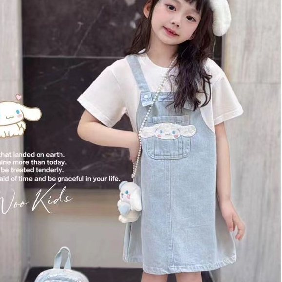 【สปอต】 3-14 ปี ชุดเดรสสี Cinnamon สาวใหญ่เดรสฤดูร้อนชุดสาวแขนสั้นชุดเด็กแฟชั่นเกาหลีชุดสายคล้องคอ