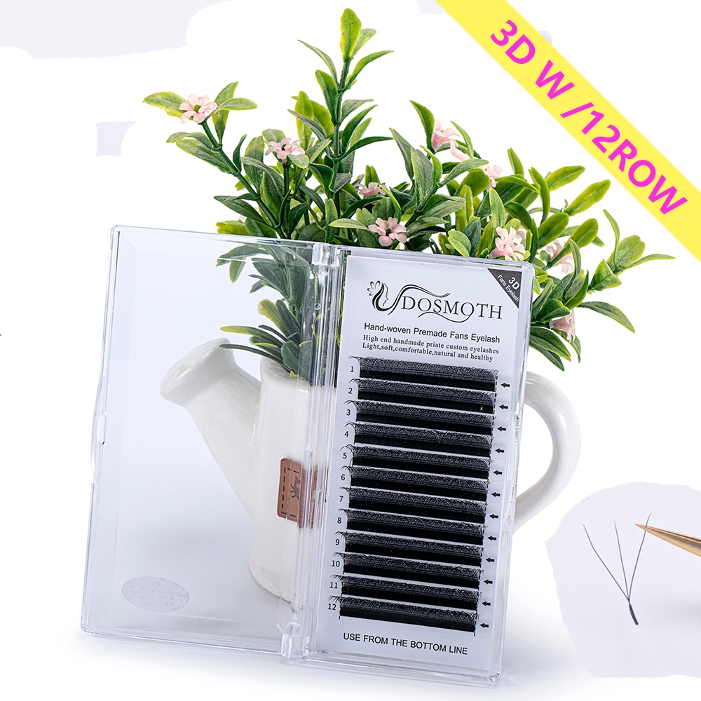 Domsoth 0.07 3D W รูป 12row อัพเกรด Handmade high-end eyelash extensions พัดลมนุ ่ มธรรมชาติขนตาปลอม