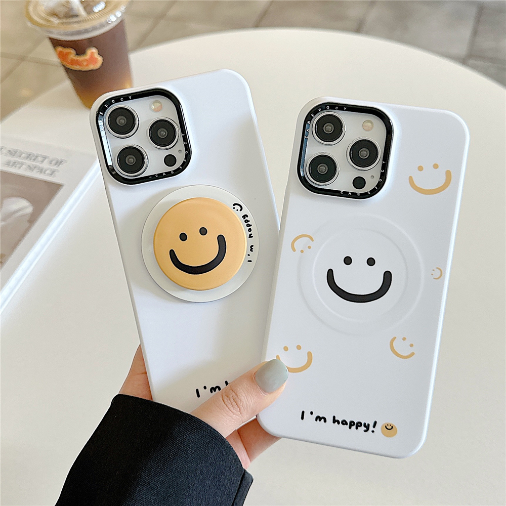 เคสโทรศัพท์เข้ากันได้สําหรับiphone 15promax 15 15pro 14 13 12 14promax 13/12Pro 13promax 14Pro 12promax smile magnetic Film Coverพร้อมขาตั้งแหวนแม่เหล็ก