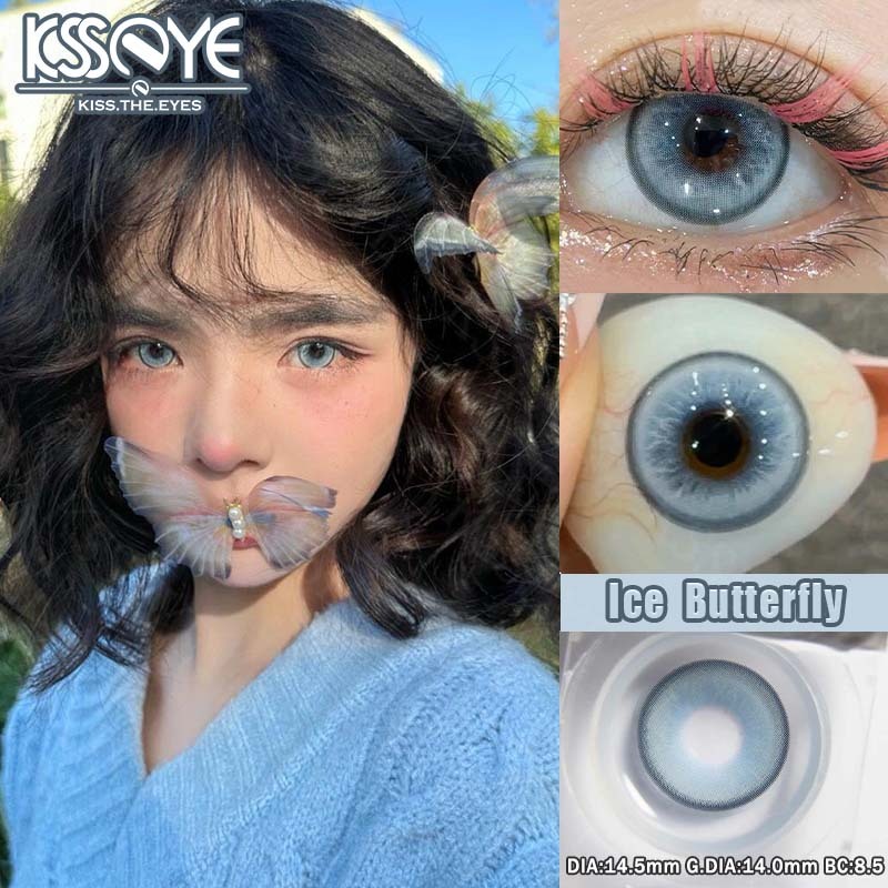 Kssy 2ชิ้นคอนแทคเลนส์สีฟ้าที่มีเกรด14.5มิลลิเมตรคอสเพลย์อะนิเมะตาน้ําแข็งผีเสื้อใช้ปี2024ใหม่ตาแต่งหน้า