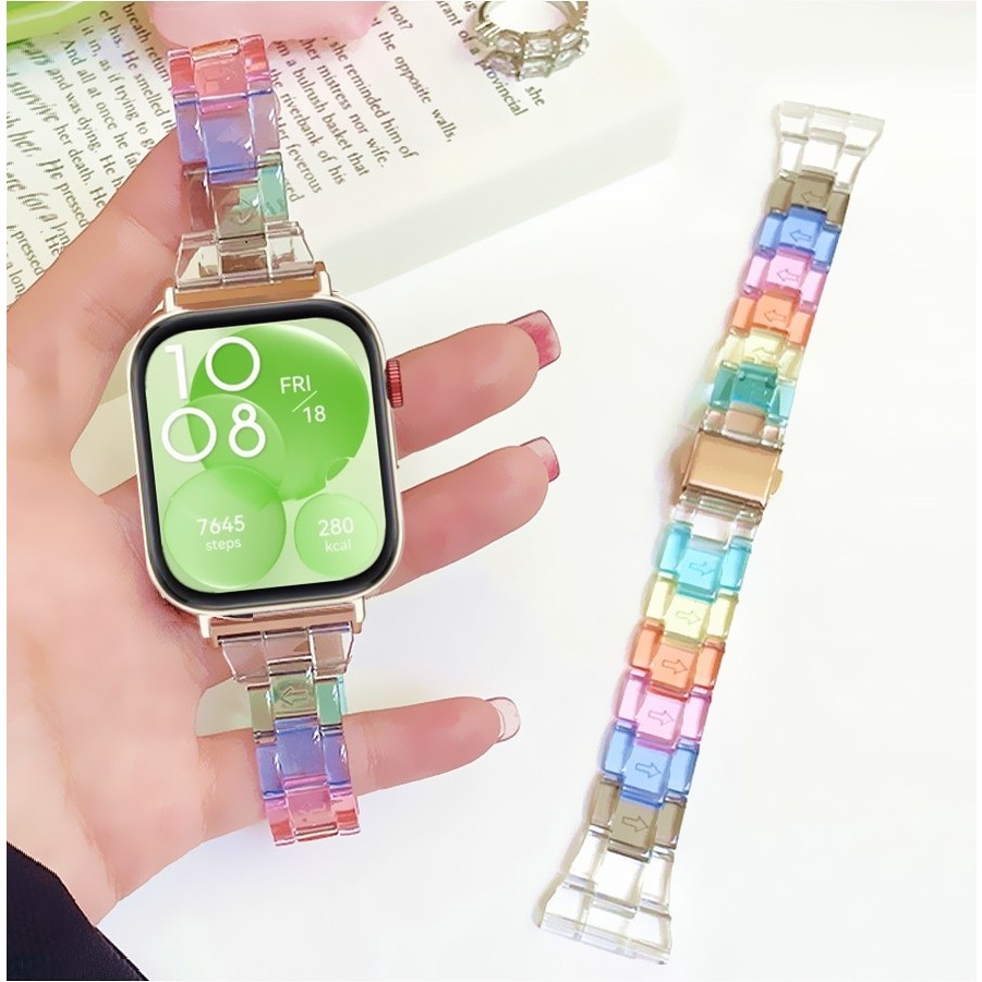 Clear Rainbow Strap For Huawei watch Fit 4 สาย Huawei watch Fit 4 Pro สายนาฬิกา สาย Huawei Watch Fit