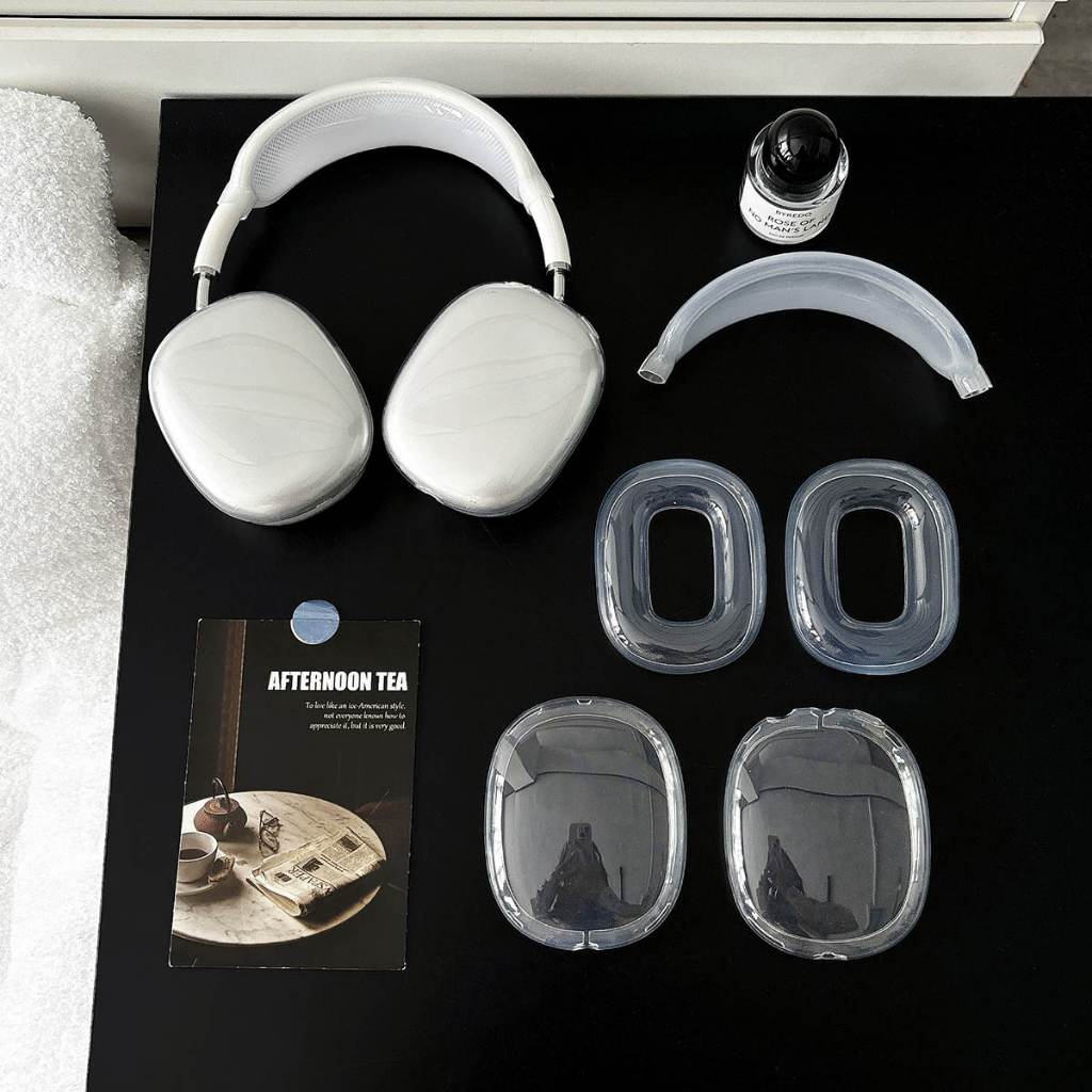 5 ชิ้นครอบคลุมเต็มรูปแบบโปร่งใส Soft TPU สําหรับ Apple AirPods max ฝาครอบป้องกัน Headwear Earmuffs Soft TPU น่ารัก AirPods max ป้องกันกรณี