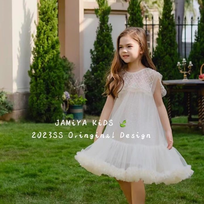 ชุดเจ้าหญิงเด็กผู้หญิง เดรสคอบัวประดับมุก แวววาว เลื่อม ฟูมาก ชุดออกงานเด็กผู้หญิง สำหรับวันเกิด ปาร์ตี้ งานเทศกาล