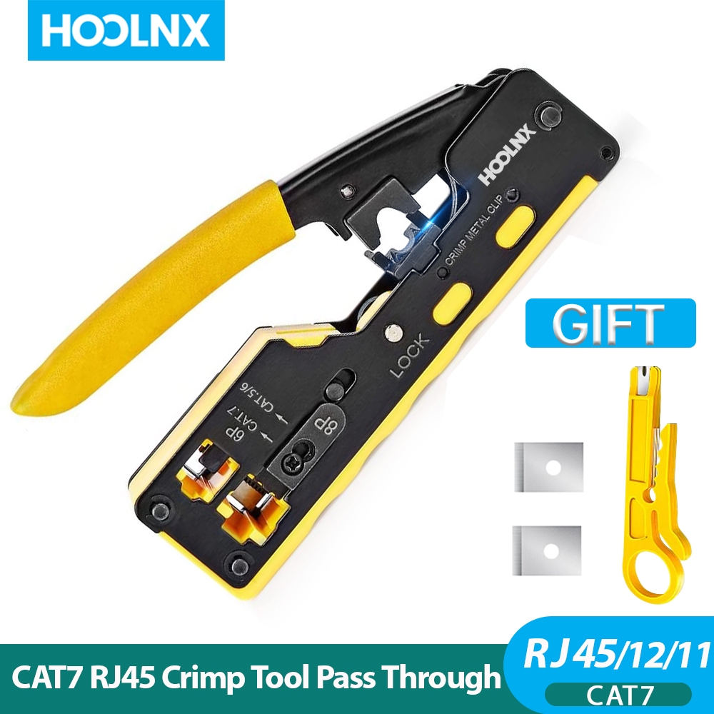 Hoolnx ผ่าน RJ45 Crimper CAT7 CAT6A CAT5E Ethernet Crimp เครื่องมือสําหรับ Pass Thru RJ11 RJ45 Connector Modular ปลั๊ก Lan End