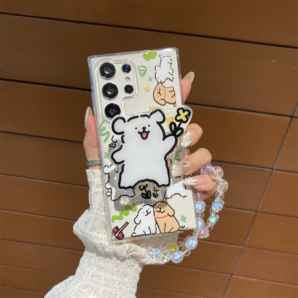 น่ารัก ส่งดอกไม้ ลูกสุนัข วงเล็บ สร้อยข้อมือ เคส Samsung Galaxy S24 Ultra S23FE S22 S23 Ultra S21FE S20 S22 S21 S23 S24 Plus + S21Ultra S20FE Note20 Ultra Note10 Plus Lite A55 A35 A25 A15 A05S A05 A54 A34 A24 A14 A53 A33 ใหม่ โปร่งใส ซิลิก้าเจล นุ่ม Case